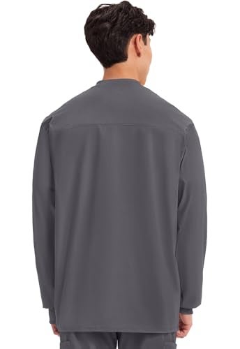 Cherokee Men’s Scrub Jacket Snap Front Medical with 3 Pockets, Knit Cuffs, Soft Fade Resistant 2-Way Stretch - WW360, XL, Pewter - Image 4