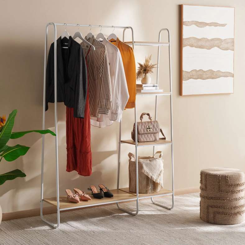 Pan Home Jimson 4-tier Shelf With Rack 126x40x180cm - White - 262HDL9900055 - Image 1