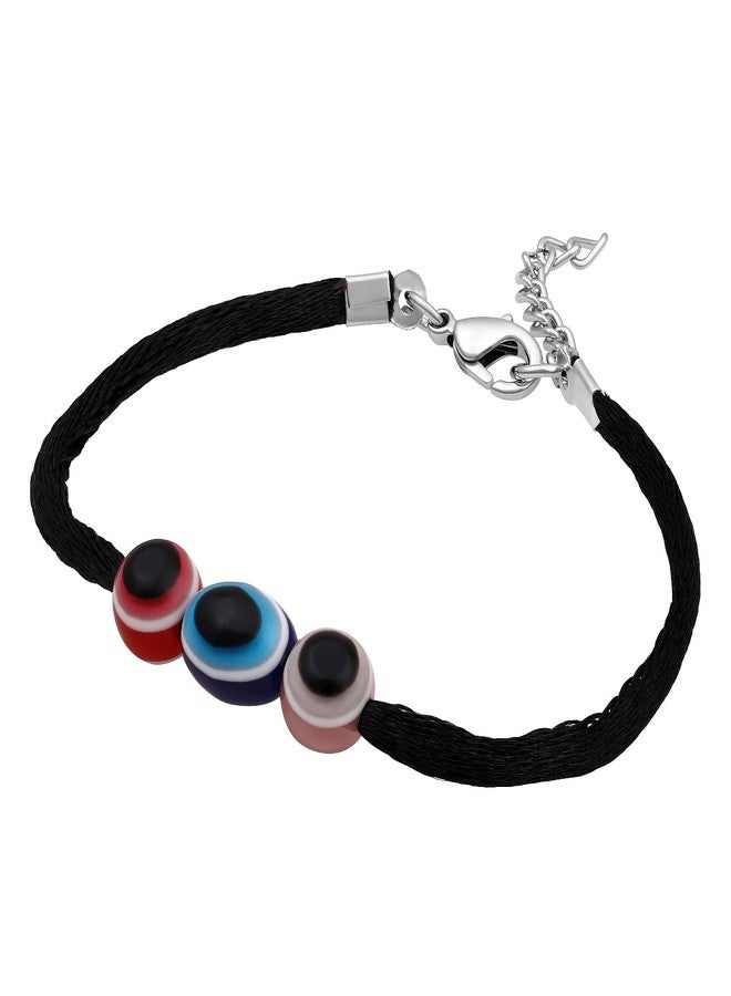 Mahi Evil Eye Adjustable Bracelet with Black Rope for Men and Women (BR1101039RMul) - Image 2