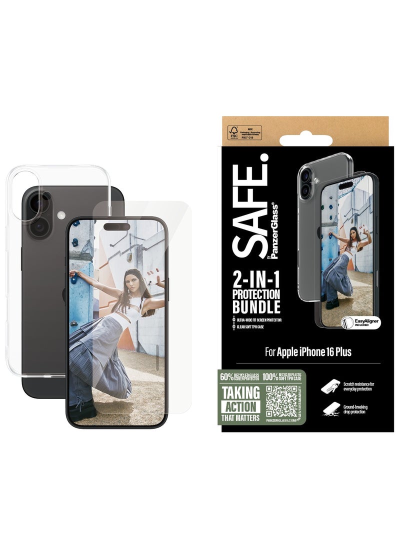 PanzerGlass - SAFE by PanzerGlass® 2-in-1 for Apple iPhone 16 Plus, Tempered Glass Screen Protector + Transparent TPU Case, 60% Recycled Glass, 100% Recycled Plastic, Crystal-clear screen coverage - Image 1