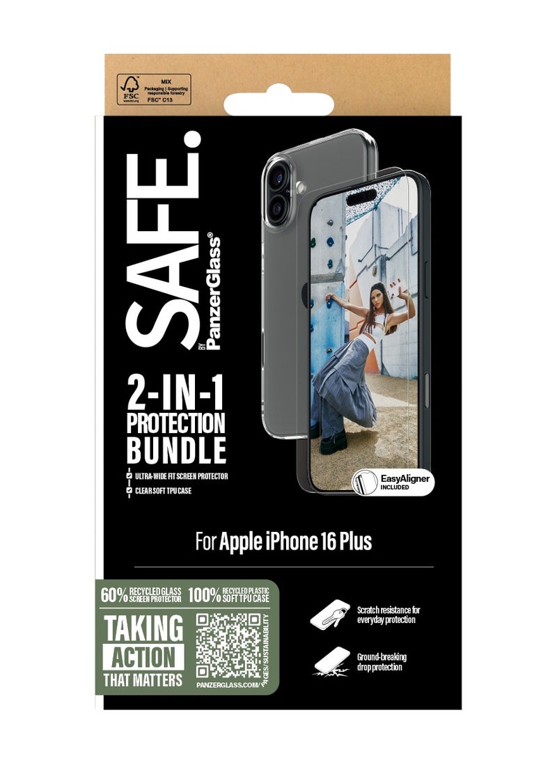 PanzerGlass - SAFE by PanzerGlass® 2-in-1 for Apple iPhone 16 Plus, Tempered Glass Screen Protector + Transparent TPU Case, 60% Recycled Glass, 100% Recycled Plastic, Crystal-clear screen coverage - Image 1