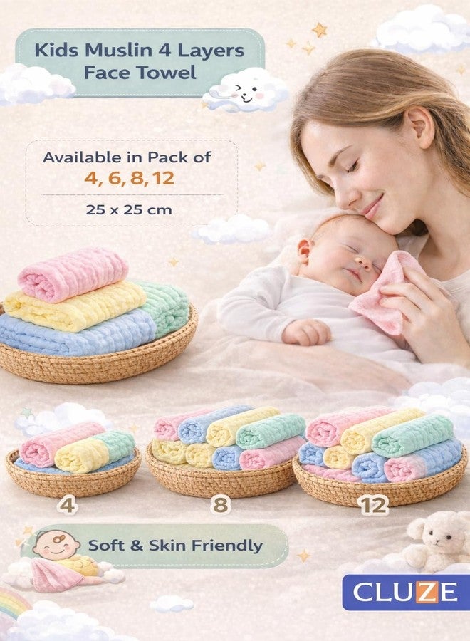 CLUZE Four Layered Muslin Baby Face Towels | Baby Washcloths Soft | Baby Muslin Washcloth | Face Towels for Newborn with Sensitive Skin (25 x 25 cm) (Pack of 6) - Image 5