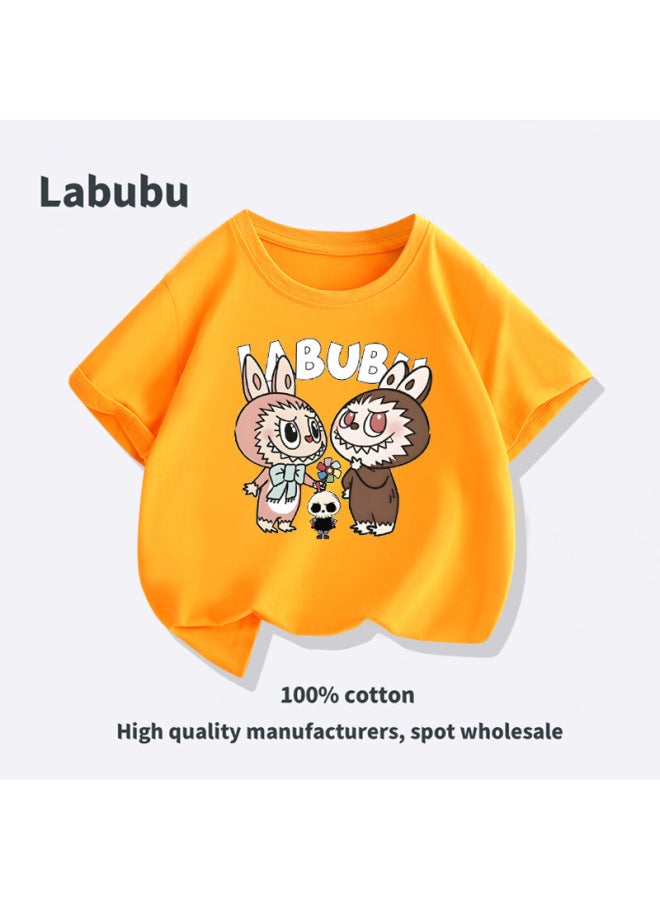 Labubu Parent-child Matching T-shirt Overseas Ready Stock Short Sleeve Tee Pure Cotton 200g Casual Top Trendy