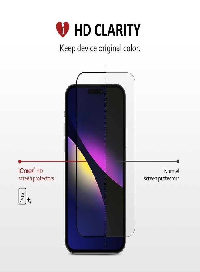 iCarez Tempered Glass Screen Protector for iPhone 16 Pro 6.3-inches 2024 [2-Pack] Case Friendly Full Coverage Tray installation Black Frame - Image 2