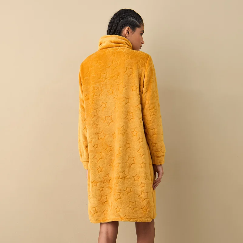 Splash FAV Textured Long Sleeves Sleepshirt with Half Zip Closure