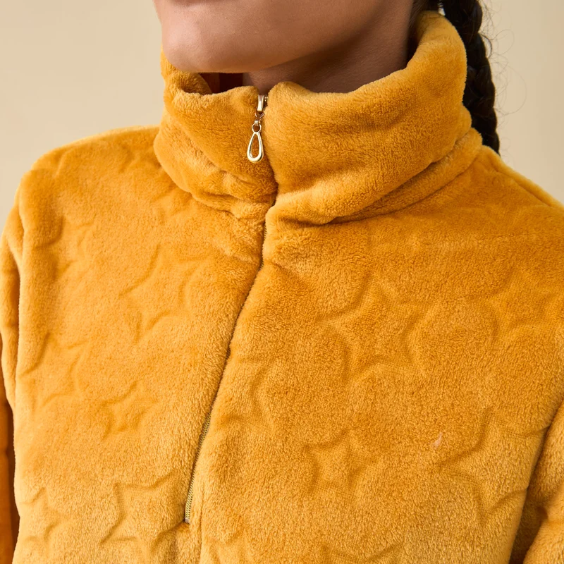 Splash FAV Textured Long Sleeves Sleepshirt with Half Zip Closure