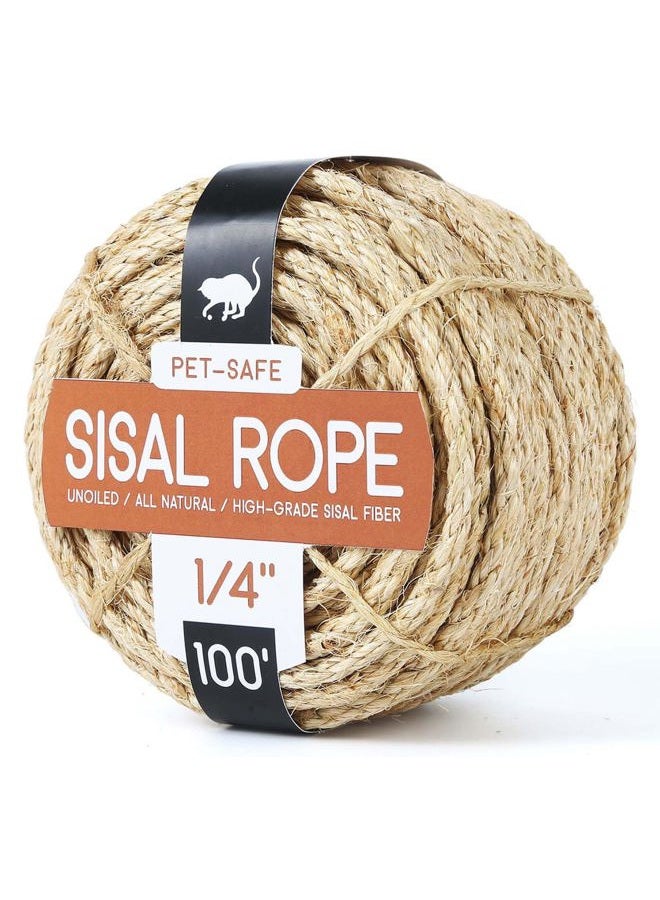 Radix Rope Twisted Sisal Rope - All Natural Chemical Free, Cat Tree Rope Twine for Scratching Post Repair, Replacement, and Crafts Gardening Home Decorating (1/4" x 100ft) - Image 1