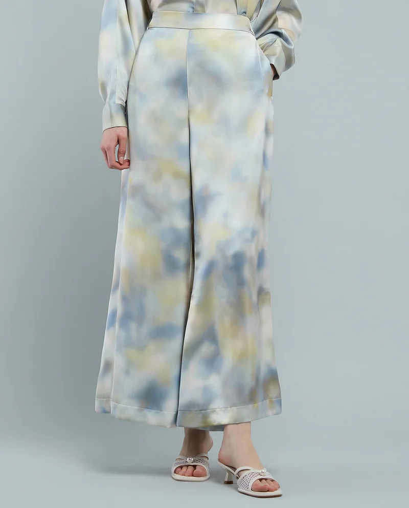 أر أند بي Patterned Wide Leg Pants with Elastic Waist