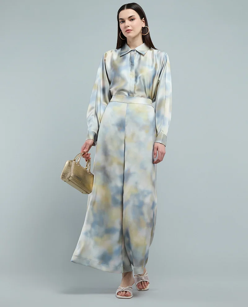 أر أند بي Patterned Wide Leg Pants with Elastic Waist