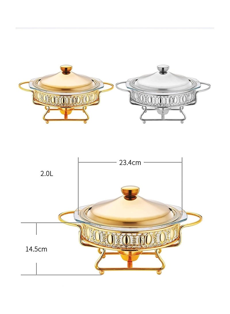 DOUGEI Buffet Stove(Not including Fuel), Round Buffet Chafing Dish, 2L Stainless Steel Chafing Dish Buffet Chafer Set, Food Warmer with Glass Food Pan, Fuel Holder and Lid for Buffet, Weddings, Parties, 23.4X23.4X14.5CM  - Image 2