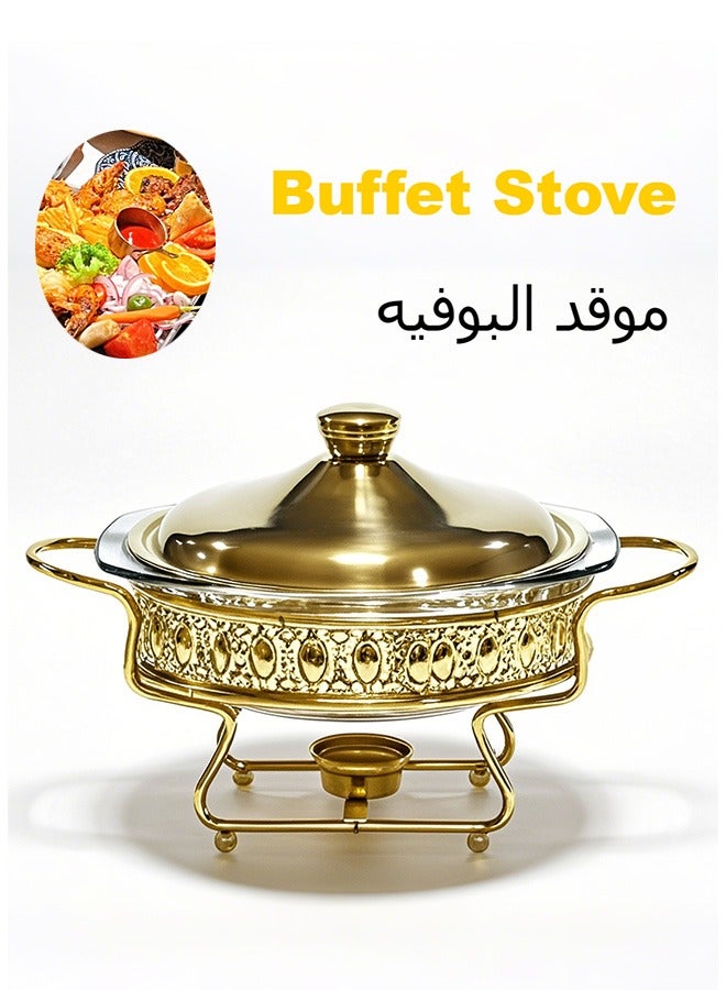 DOUGEI Buffet Stove(Not including Fuel), Round Buffet Chafing Dish, 2L Stainless Steel Chafing Dish Buffet Chafer Set, Food Warmer with Glass Food Pan, Fuel Holder and Lid for Buffet, Weddings, Parties, 23.4X23.4X14.5CM  - Image 1