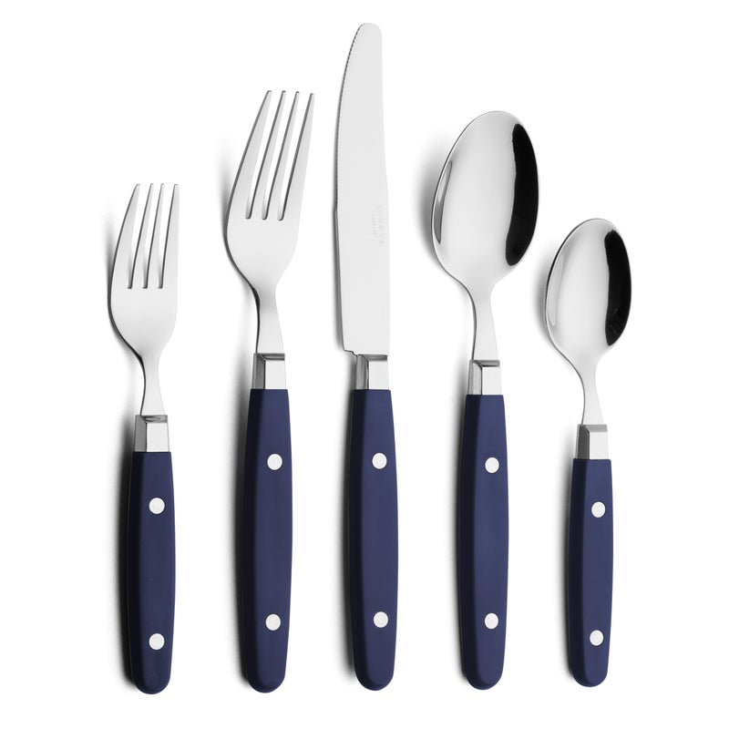 ANNOVA Silverware Set RetroRivet Colorful Stainless Steel Tableware Kitchen Flatware Set Utensils Includes Dinner Knives Forks Spoons Salad Forks Dessert Spoons Navy Blue 20 Pieces - Image 2