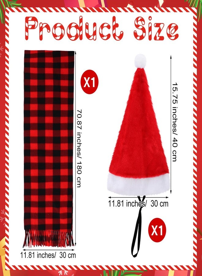 Shinylin 2 Pcs Christmas Mini Highland Cow Costumes, Cattle Santa Hat with Adjustable Straps, Red and Black Checkered Scarf, Mini Cow Costume Accessories for Holiday Party Supplies - Image 2
