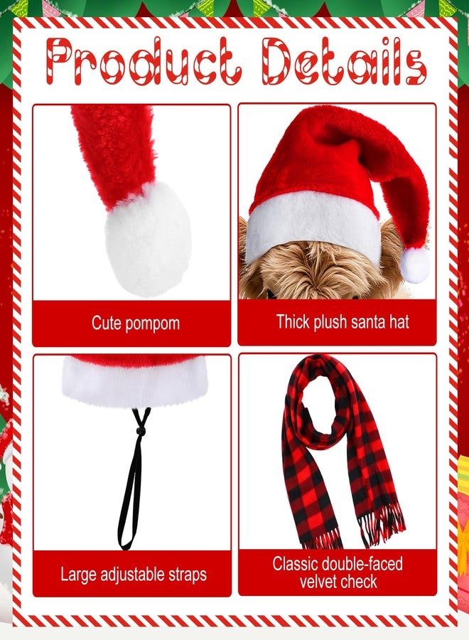 Shinylin 2 Pcs Christmas Mini Highland Cow Costumes, Cattle Santa Hat with Adjustable Straps, Red and Black Checkered Scarf, Mini Cow Costume Accessories for Holiday Party Supplies - Image 3