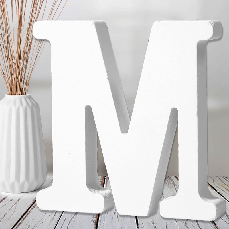 AOCEAN 6 Inch White Wood Letters  Unfinished Wood Letters for Wall Christmas Decor Standing Letters Slices Sign Board Decoration for Xmas Home Party Projects M