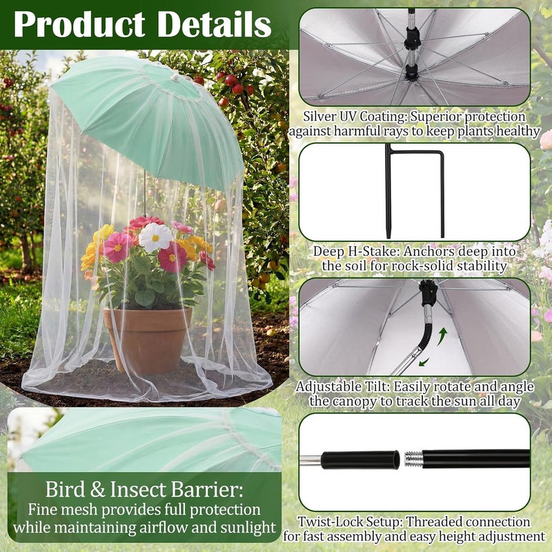 SilTriangle 3 Pack 2-in-1 Shade Plant Umbrellas with Net Cover 23.6 Inch Garden Cover Adjustable Sun Protection Umbrella Space Saving Garden Umbrella for Potted Plants Bed Flower Pot - Image 3