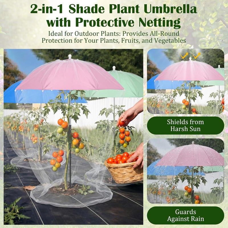 SilTriangle 3 Pack 2-in-1 Shade Plant Umbrellas with Net Cover 23.6 Inch Garden Cover Adjustable Sun Protection Umbrella Space Saving Garden Umbrella for Potted Plants Bed Flower Pot - Image 4