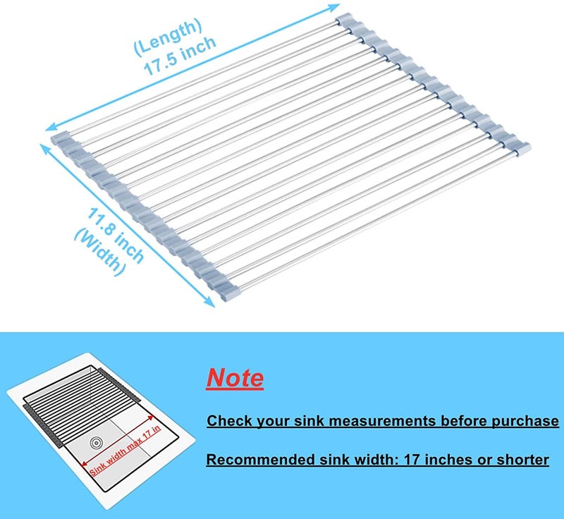 Seropy Roll Up Dish Drying Rack, Over The Sink Dish Drying Rack Kitchen Rolling Dish Drainer, Foldable Sink Rack Mat Stainless Steel Wire Dish Drying Rack for Kitchen Sink Counter Storage 17.5x11.8 - Image 4