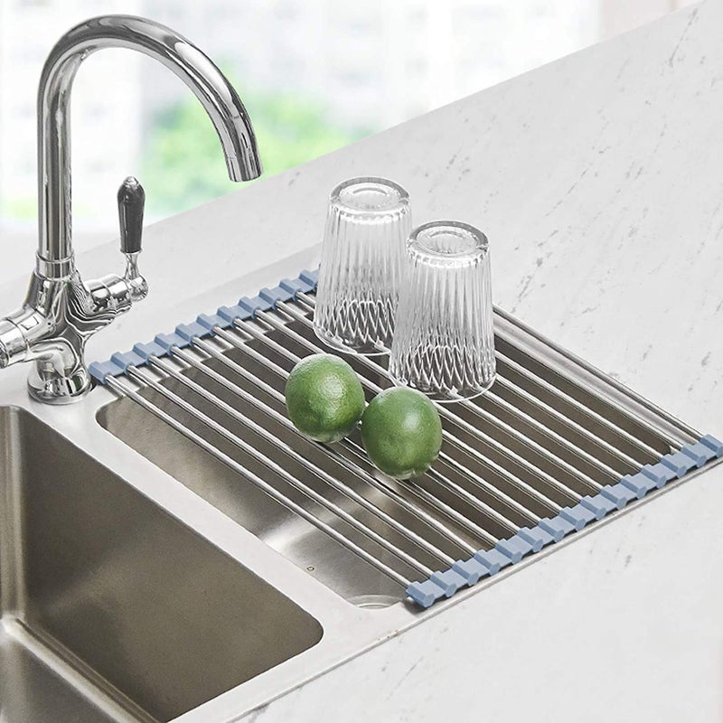 Seropy Roll Up Dish Drying Rack, Over The Sink Dish Drying Rack Kitchen Rolling Dish Drainer, Foldable Sink Rack Mat Stainless Steel Wire Dish Drying Rack for Kitchen Sink Counter Storage 17.5x11.8 - Image 1