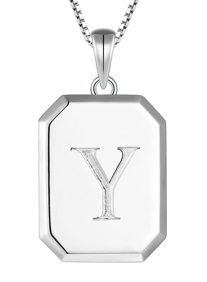YL Initial Necklace 925 Sterling Silver Square Letter Pendant Y Alphabet Polished Jewelry for Women - Image 1