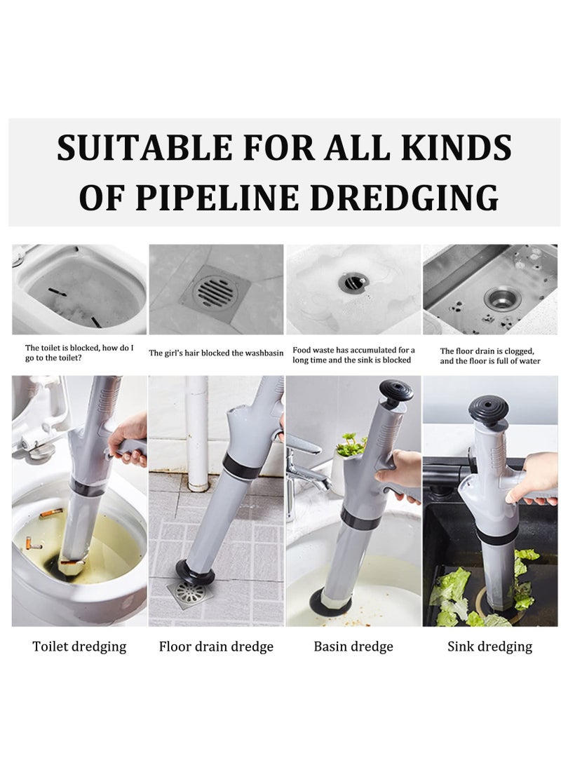 9-in-1 High Pressure Air Plunger for Toilets and Drains, Includes 9 Detachable Heads, Effective Drain Blaster for Clogged Toilets, Kitchens, Bathrooms, and Tubs (Gray) - Image 2