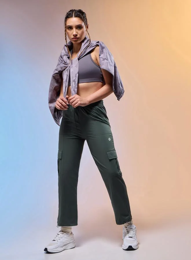 تكنوسبورت Technosport Women Solid Slim Fit Sports Cargo Track Pants