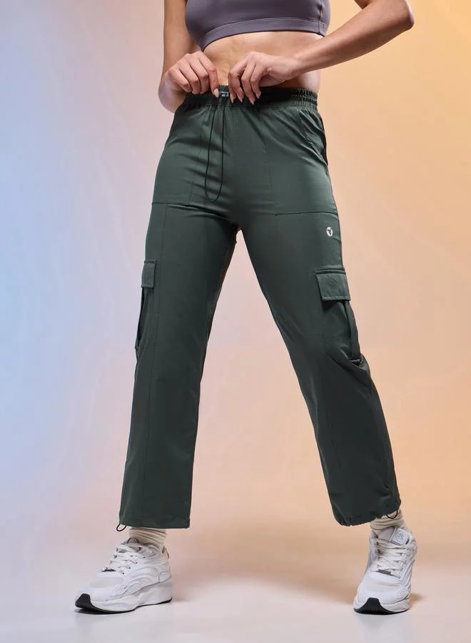 تكنوسبورت Technosport Women Solid Slim Fit Sports Cargo Track Pants