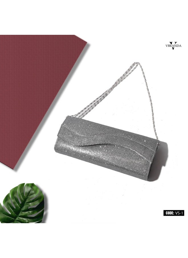 Vbranda Elegant evening clutch with a long rectangular shape, fully embellished with sparkling details VS-1-GRAY 