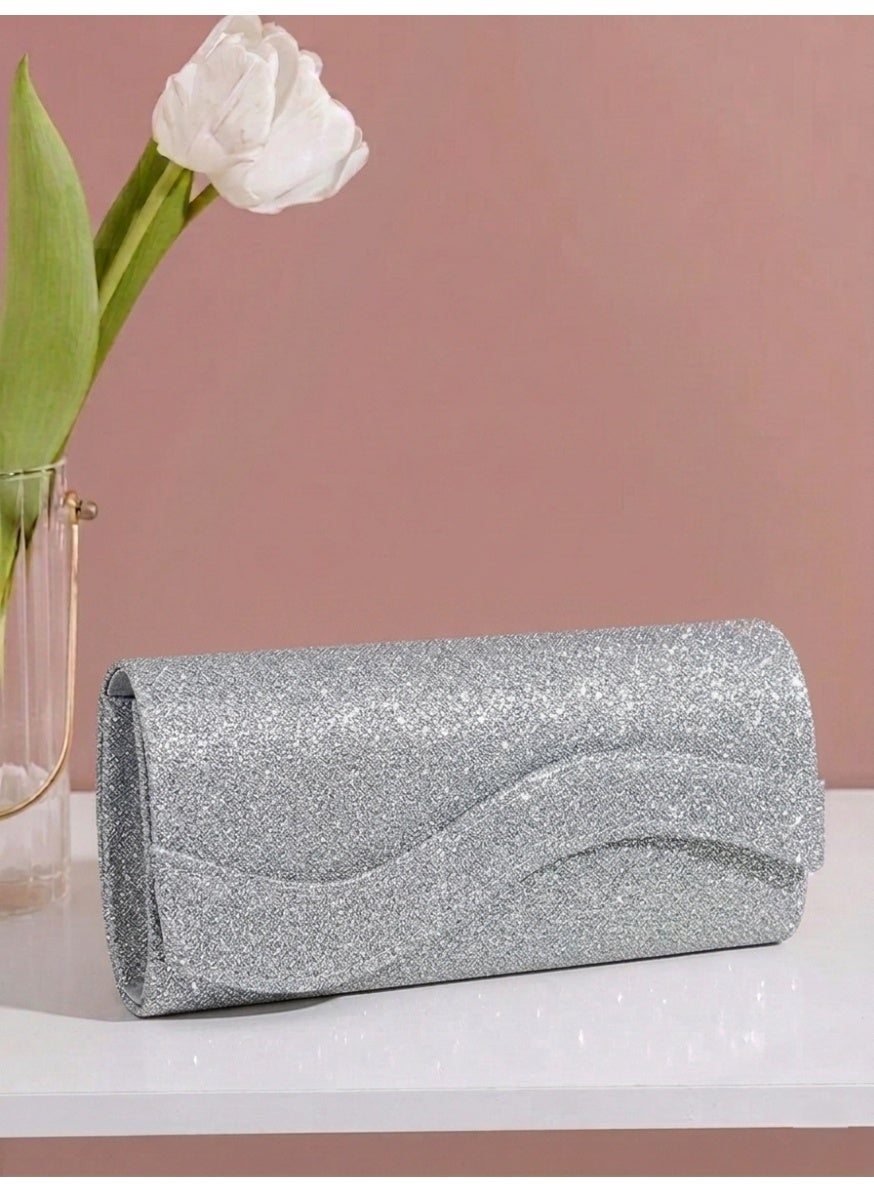 Elegant evening clutch with a long rectangular shape, fully embellished with sparkling details VS-1-GRAY
