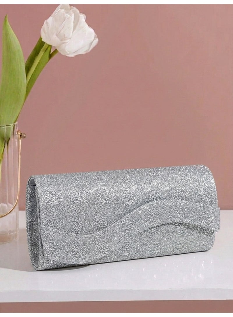 Vbranda Elegant evening clutch with a long rectangular shape, fully embellished with sparkling details VS-1-GRAY - Image 1