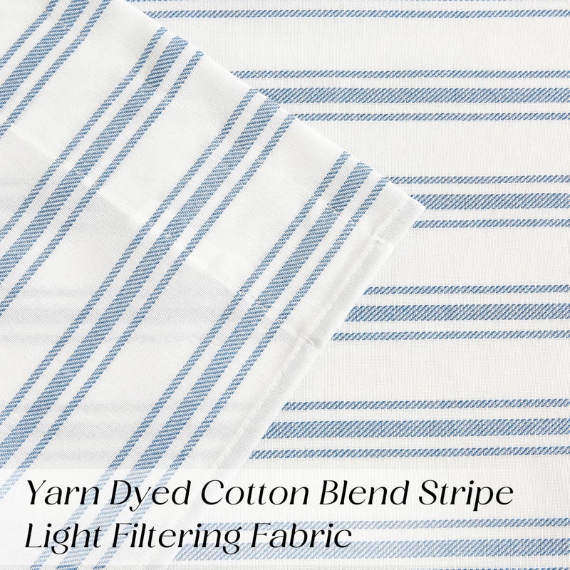 ZJDECOR Farmhouse Cotton Blended Tiers Cafe Curtains 24 Inches Long,Blue Vertical Stripe on White Rustic Light Filtering Small Window Curtain for Bathroom RV,Rod Pocket,27"Wx24L(Pack of 2),Blue/White - Image 4
