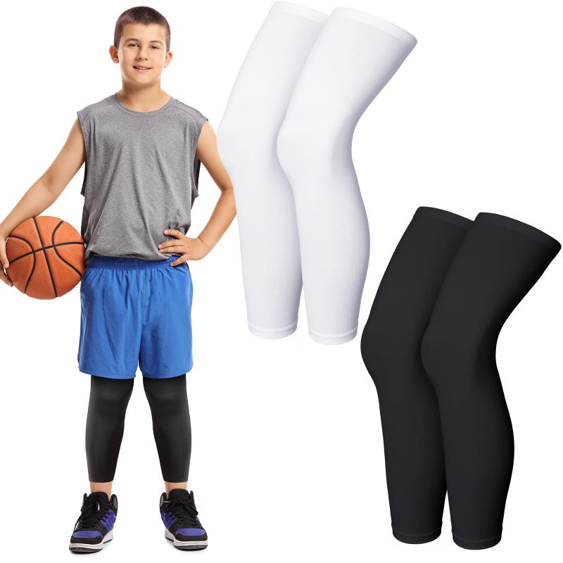 Summer children's sunscreen leg cover, ice silk UV protection boys and women's protective legs, outdoor thin leg cover baby breathable, white pair + black pair - Image 1