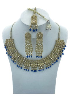 GOHONA GOHONA Royal Bling Bollywood Traditional Indian  Jewelry Necklace With Earrings Set and 1 Tikka in Blue color  - Image 1