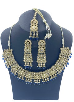 GOHONA GOHONA Royal Bling Bollywood Traditional Indian  Jewelry Necklace With Earrings Set and 1 Tikka in Blue color  - Image 2
