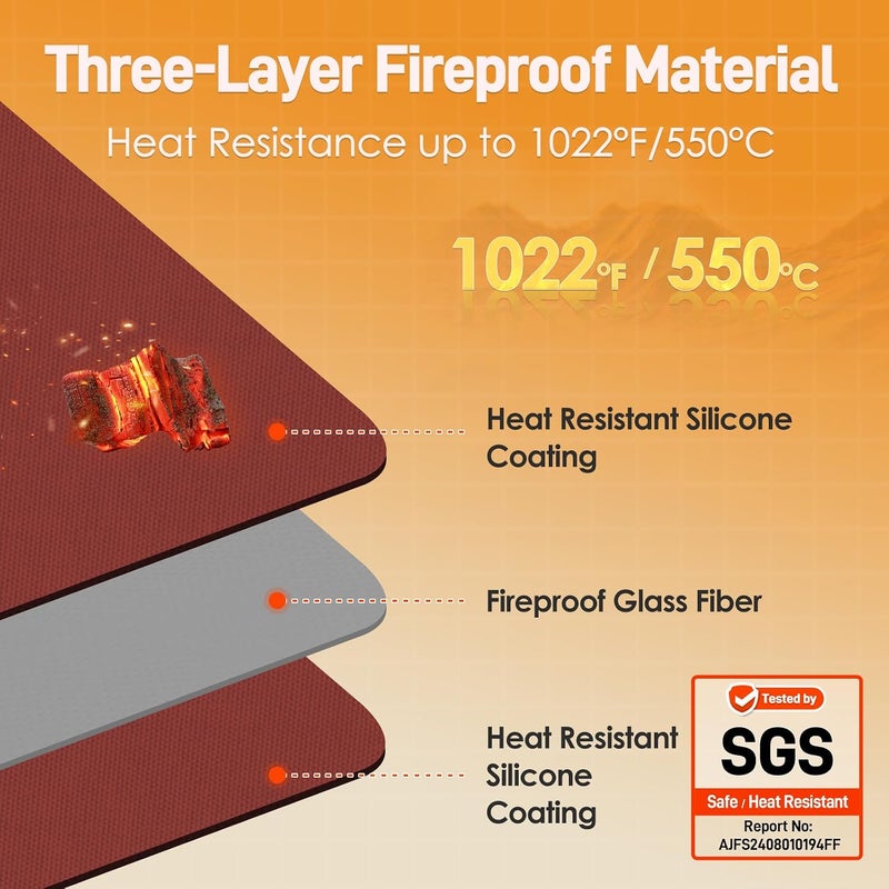 Amerbro 24x31in Heat Resistant Grill Mats for Outdoor Grill to Protect Your Prep Table and Outdoor Grill Table - Fire Proof & Water Proof & Oil Proof BBQ Mat - Red（1mm） - Image 2