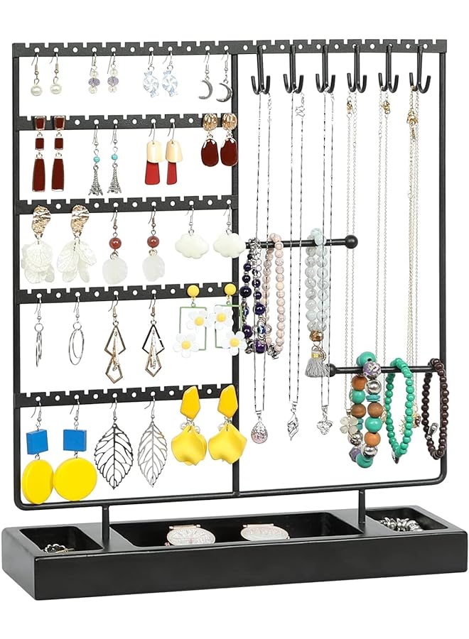Zaboon Earring Holder,5-Tier Ear Stud Holder with Wooden Tray,Jewelry Organizer Holder for Earrings Necklaces Bracelets Watches and Rings,Earring Display Stand with 132 Holes - Image 1