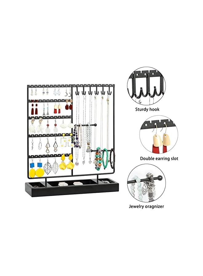 Zaboon Earring Holder,5-Tier Ear Stud Holder with Wooden Tray,Jewelry Organizer Holder for Earrings Necklaces Bracelets Watches and Rings,Earring Display Stand with 132 Holes - Image 3