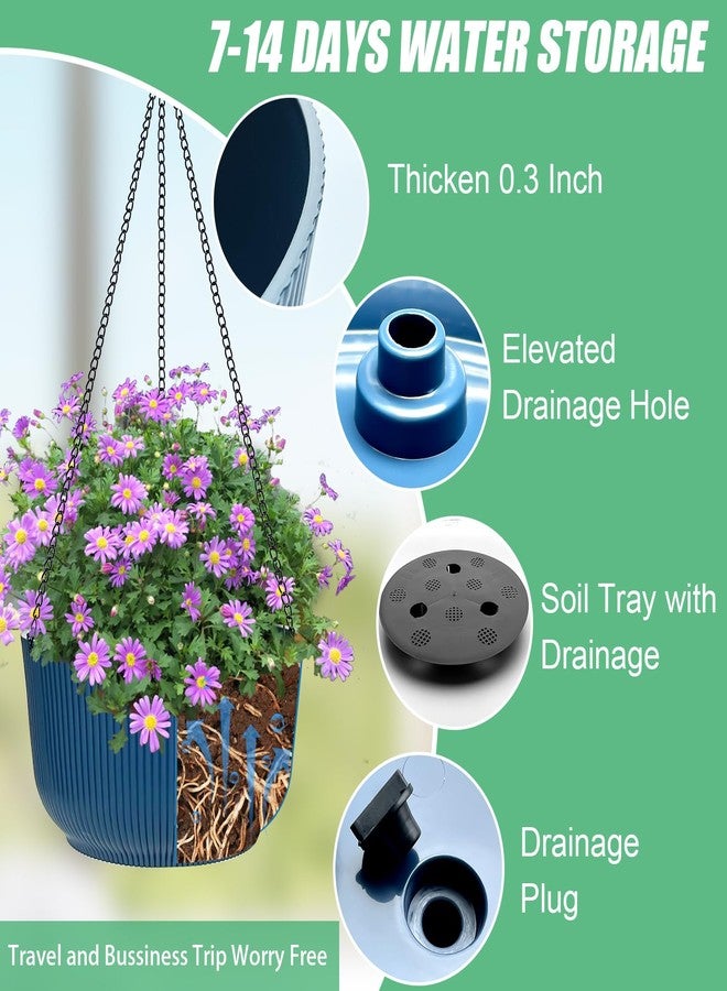 RooTrimmer Hanging Plant Pots 3 Pack, Self Watering Dark Blue Flower Hanging Basket, Plant Hanger Indoor Outdoor for Garden Home Decor with Drainage Hole, 9 Inch, 10 Inch & 11 Inch - Image 2
