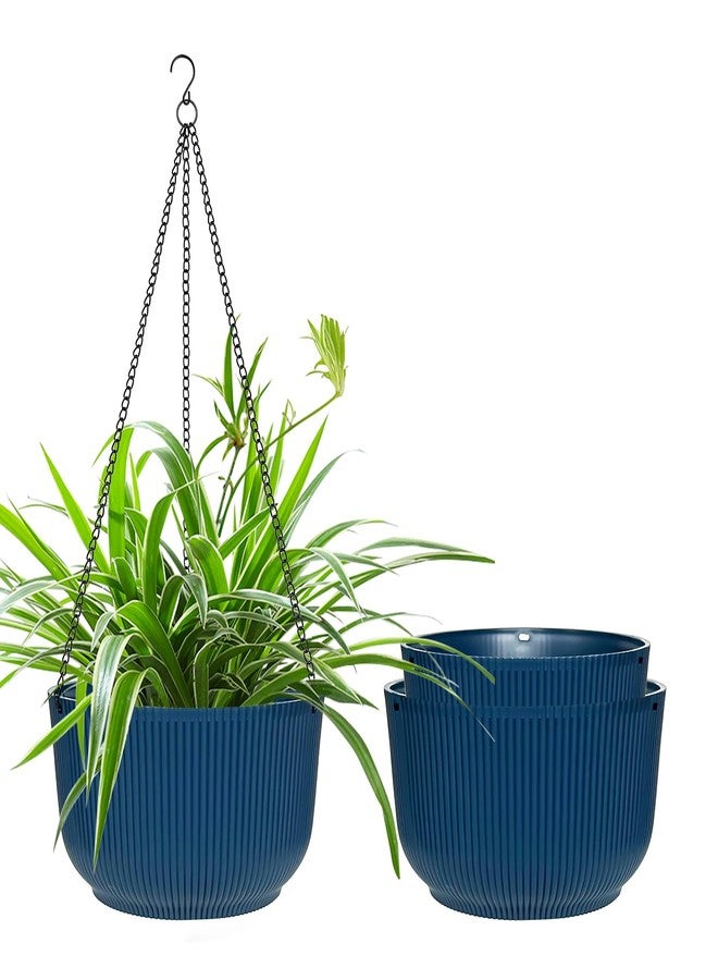 RooTrimmer Hanging Plant Pots 3 Pack, Self Watering Dark Blue Flower Hanging Basket, Plant Hanger Indoor Outdoor for Garden Home Decor with Drainage Hole, 9 Inch, 10 Inch & 11 Inch - Image 1