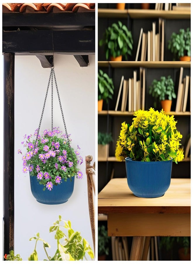 RooTrimmer Hanging Plant Pots 3 Pack, Self Watering Dark Blue Flower Hanging Basket, Plant Hanger Indoor Outdoor for Garden Home Decor with Drainage Hole, 9 Inch, 10 Inch & 11 Inch - Image 5