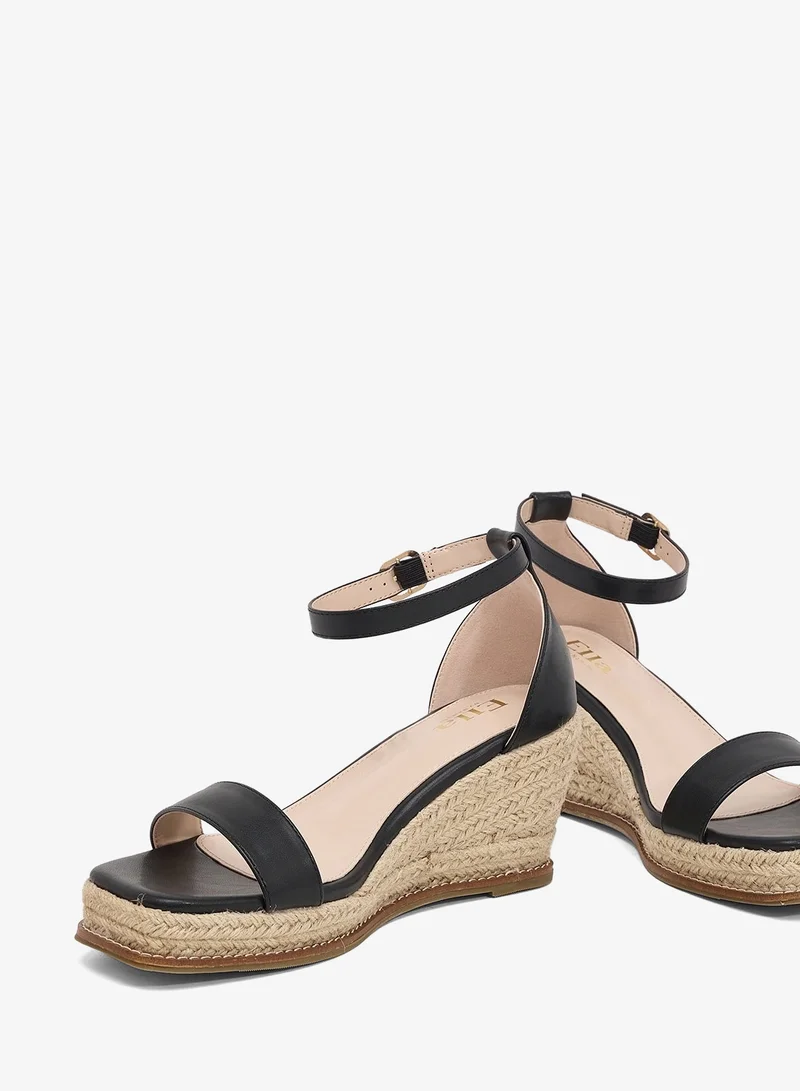 Ella BLACK PU Double Strap Mid Wedge Sandal for Women | Best Price UAE