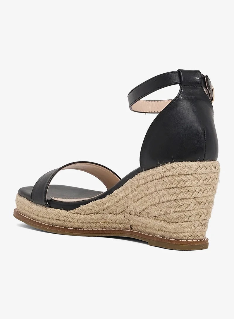 Ella BLACK PU Double Strap Mid Wedge Sandal for Women | Best Price UAE