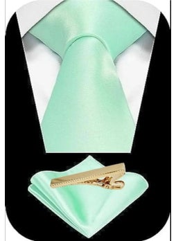 Tezzgelsin Men's Satin Tie Handkerchief and Gold Steel Tie Clip Set  - Image 1
