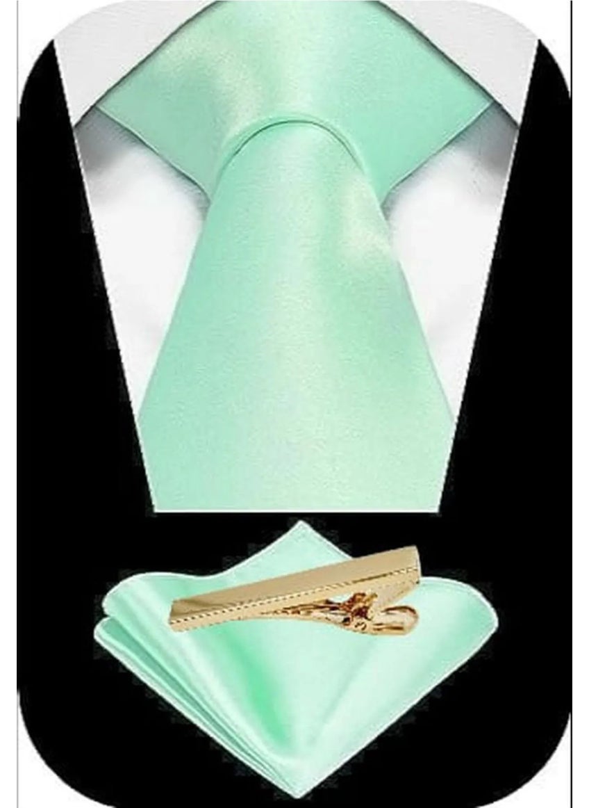 Tezzgelsin Men's Satin Tie Handkerchief and Gold Steel Tie Clip Set  - Image 1