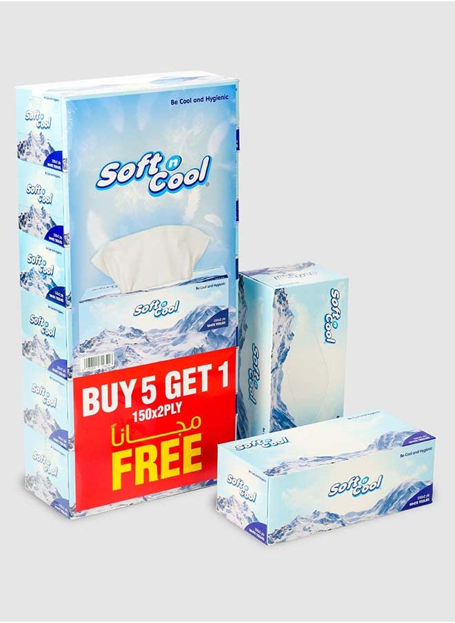 Hotpack Soft N Cool Facial Tissue 200 Sheets x 2 Ply Pack of 5 + 1 Free 