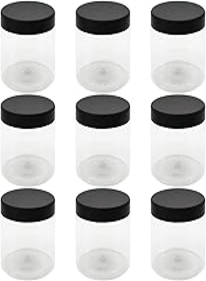 8 Piece Plastic Jar White Clear Size 500ml - Diameter 9 Centi - Black Lid and Plastic Medicine - Plastic Empty Empty Jar Refill Jar Storage Containers Empty Round Cans - From artistic