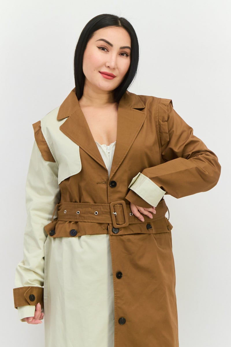 Unique21 Women Solid Belted Trench Coat, Beige - Image 3