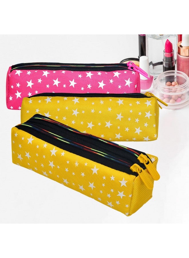 Kuber Industries Makeup Pouch | Rexine Cosmetic Pouch | Travel Makeup Pouch For Girls | Storage Makeup Bag | Star Makeup Pouch | Pack Of 3 | Multi - Image 1