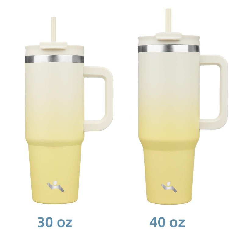 Konokyo 40 oz Tumbler with Handle and 2 Straws,2 in 1 Lid Insulated Water Bottle Stainless Steel Travel Coffee Mug,Lemon - Image 3