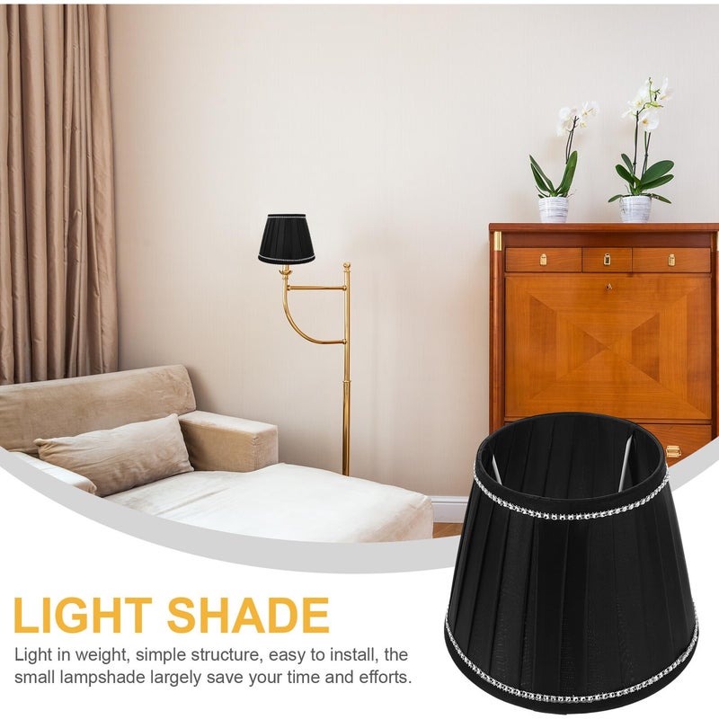 Pleated Fabric Lamp Shade with Rhinestones for Table Desk Bedroom Lounge Easy Install - Image 3